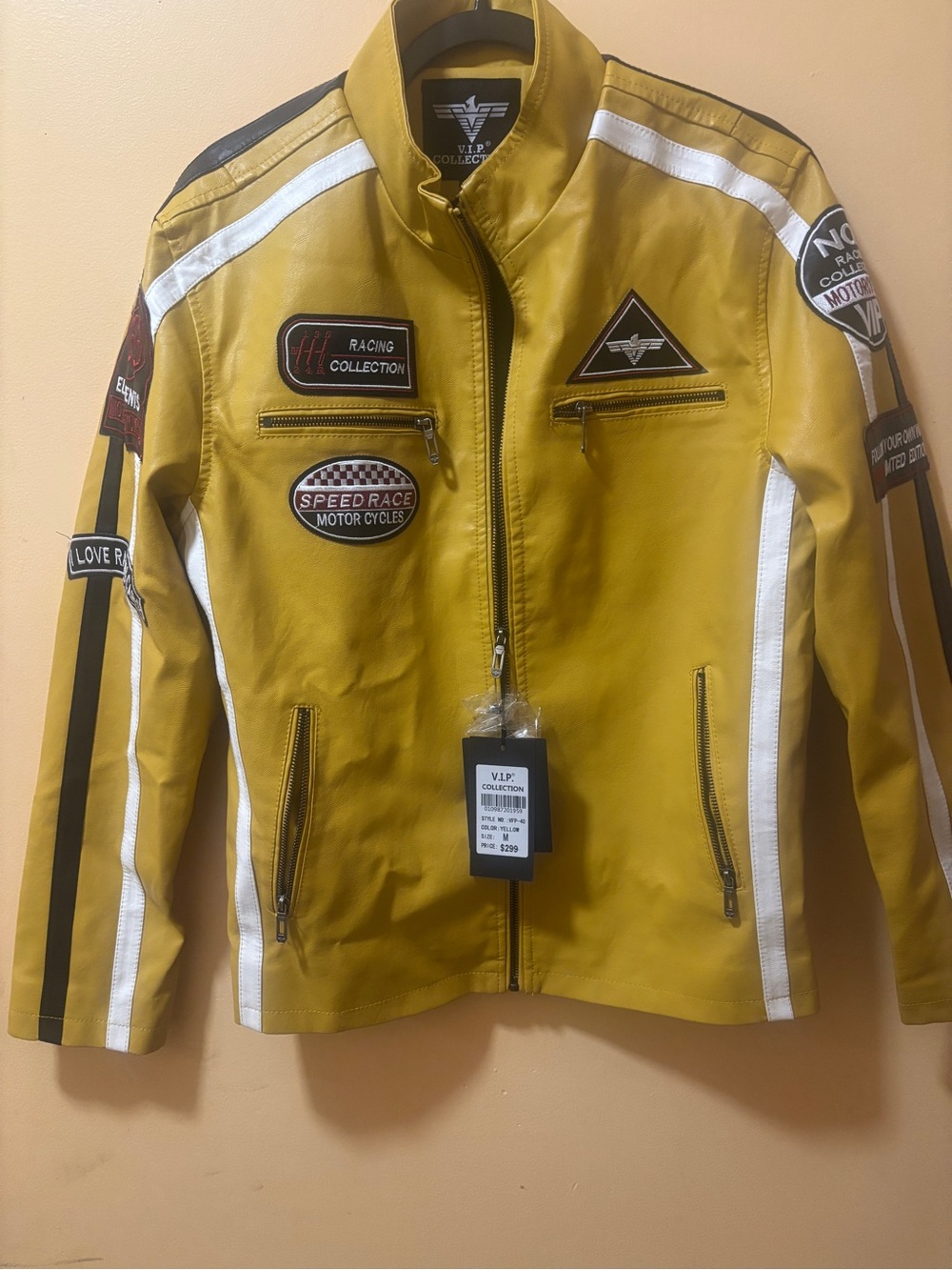 VIP Yellow Racing-Style Bomber Jacket with Patches - Picture 10 of 10